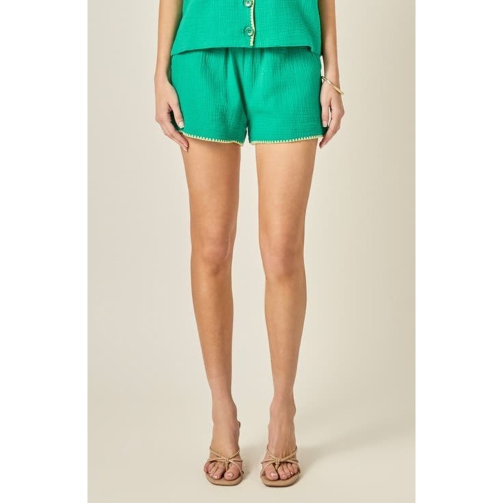 English Factory Women Cotton Colette Tropical Shorts Green Old Money Preppy L
